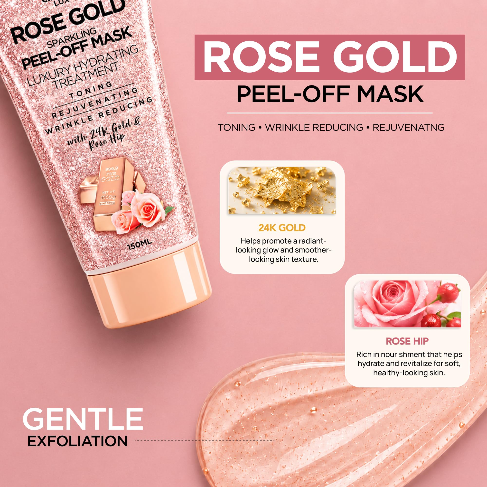 Amazon.com : Rose Hip Oil & 24k Gold Peel Off Face Mask, Anti
